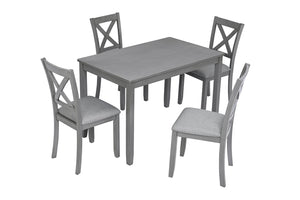 English Elm Wooden 5 Piece Dining Set Birch Veneer Table X-back Chairs for Small Spaces W1998S00012