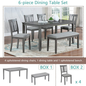 English Elm 6 Piece Kitchen Dining Set - Modern Gray Rectangular Table With 4 Chairs & Versatile Bench For 6 W1998S00007