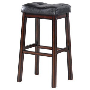 English Elm Black Upholstered Bar Stools Set Of 2 - Stylish, Comfortable Design With Tufted Back And Rubberwood Legs B062P153501