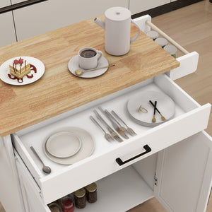 English Elm Kitchen Rolling Island Cart with Rubber Wood Top Towel Rack and Adjustable Shelves W282108546