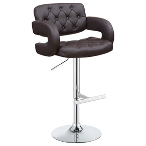 English Elm Brown Tufted Adjustable Bar Stool with Armrests, Chrome Base, Faux Leather Comfort for Entertaining B062P153486