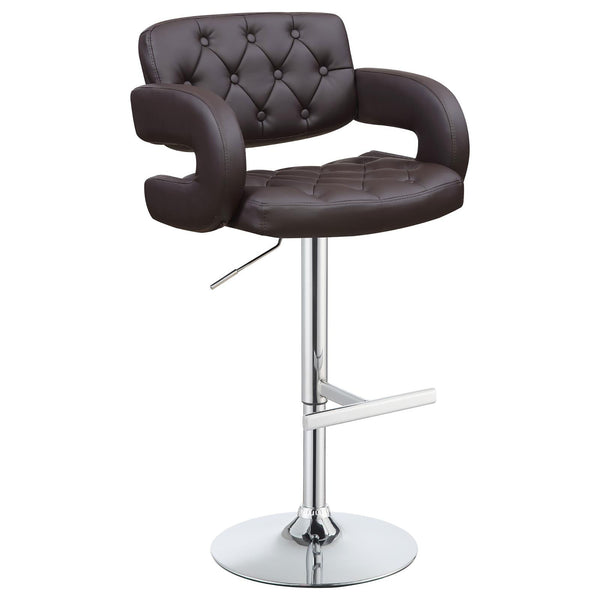 English Elm Brown Tufted Adjustable Bar Stool with Armrests, Chrome Base, Faux Leather Comfort for Entertaining B062P153486