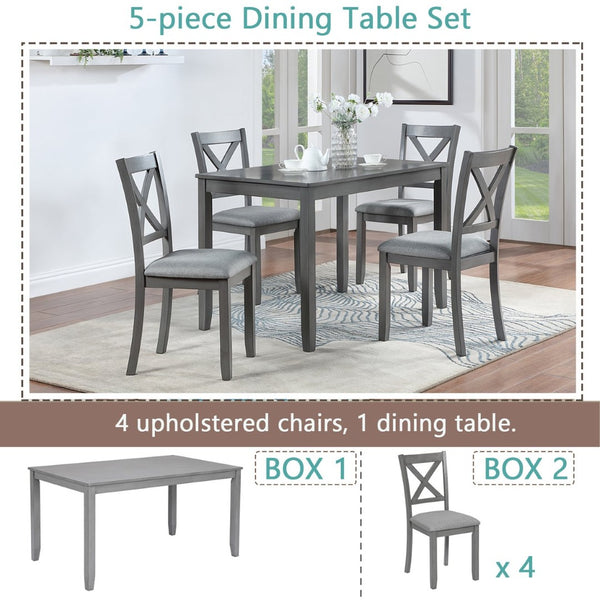 English Elm Wooden 5 Piece Dining Set Birch Veneer Table X-back Chairs for Small Spaces W1998S00012