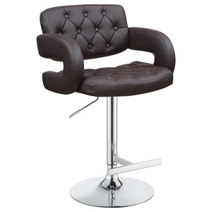 English Elm Brown Tufted Adjustable Bar Stool with Armrests, Chrome Base, Faux Leather Comfort for Entertaining B062P153486