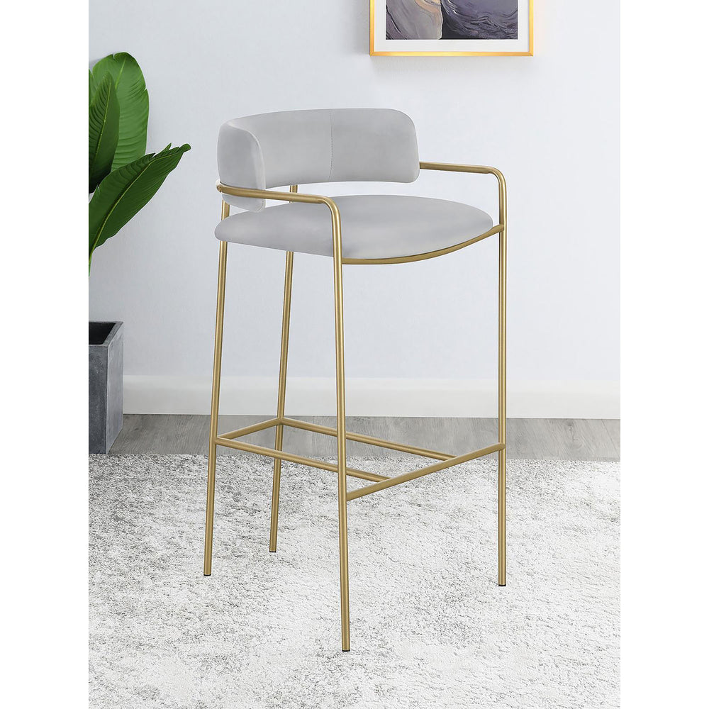 English Elm Grey Velvet Low Back Stool With Gold Finish - Modern Design For Home Bar, Kitchen Island, Or Dining B062P153514