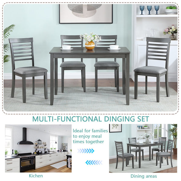 English Elm 5 Piece Modern Dining Set - Stylish Rectangular Table & 4 Upholstered Chairs For Home Dining Comfort W1998S00013
