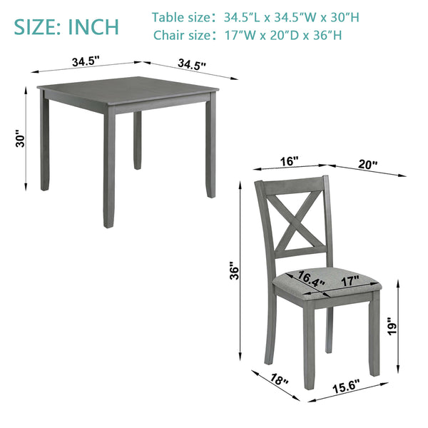 English Elm Elegant 5-Piece Solid Wood Dining Table Set With 4 Upholstered Chairs For Modern Dining Spaces W1998S00020