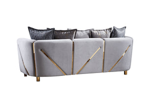 English Elm Chanelle Luxe Velvet 3-Seater Sofa with Gold-Finish Solid Wood Frame — Elegant Gray Seating Charm B009P153973