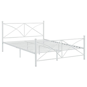 English Elm White Queen Platform Bed with Classic Poster Silhouette, Curved Cross-Brace, Sturdy 800lb Steel Frame B062P153553