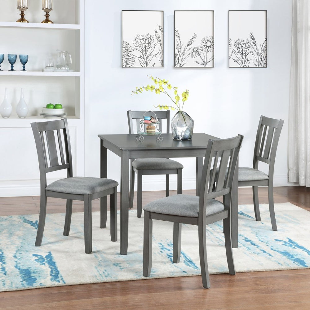 English Elm Elegant Square Acacia Wood Dining Set with Four Linen Upholstered Chairs Modern Style W1998S00023