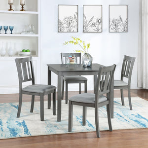 English Elm Elegant Square Acacia Wood Dining Set with Four Linen Upholstered Chairs Modern Style W1998S00023
