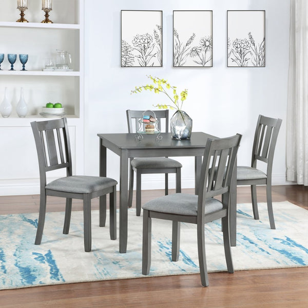 English Elm Elegant Square Acacia Wood Dining Set with Four Linen Upholstered Chairs Modern Style W1998S00023