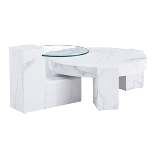 English Elm A marble textured MDF coffee table with side table — white, scratch‑resistant, easy‑clean, modern design (33.46x13.78x33.66) W1151132018