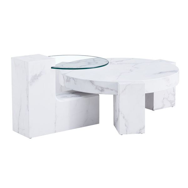 English Elm A marble textured MDF coffee table with side table — white, scratch‑resistant, easy‑clean, modern design (33.46x13.78x33.66) W1151132018
