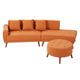 English Elm 107" Contemporary Sofa Stylish Sofa Couch With A Round Storage Ottoman and Three Removable Pillows For Living Room, Orange