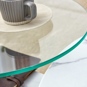 English Elm A marble textured MDF coffee table with side table — white, scratch‑resistant, easy‑clean, modern design (33.46x13.78x33.66) W1151132018