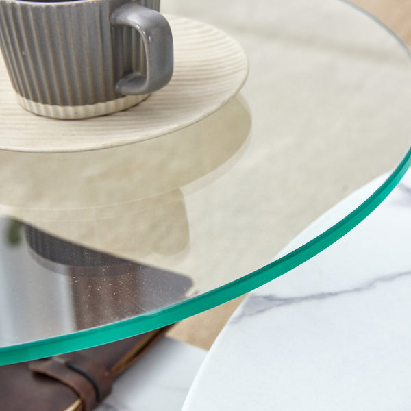 English Elm A marble textured MDF coffee table with side table — white, scratch‑resistant, easy‑clean, modern design (33.46x13.78x33.66) W1151132018