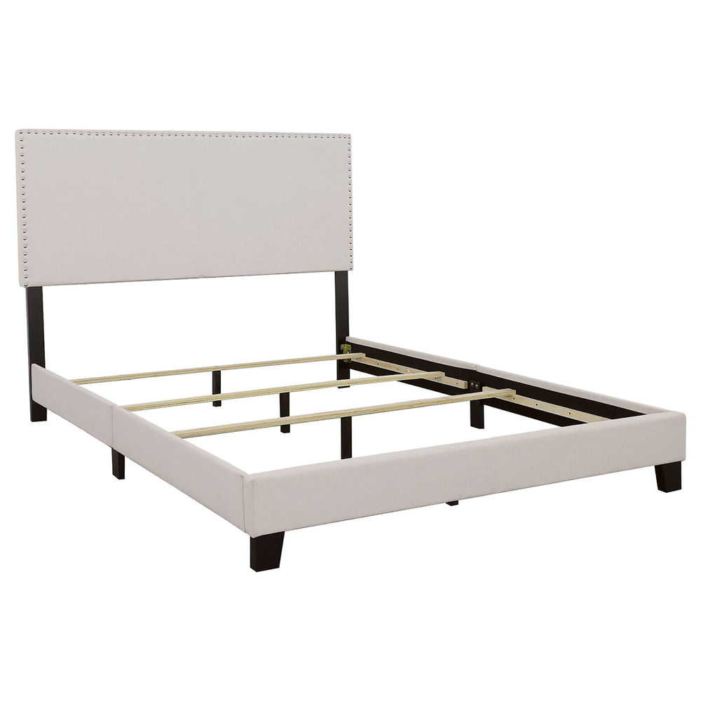 English Elm Ivory Transitional Full Bed with Chrome Nailhead Trim, Upholstered Polyester Headboard, Chic Design B062P153542