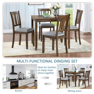 English Elm Elegant 5-Piece Wooden Dining Set For 4 - Modern Square Table & Upholstered Chairs In Walnut Finish W1998S00027