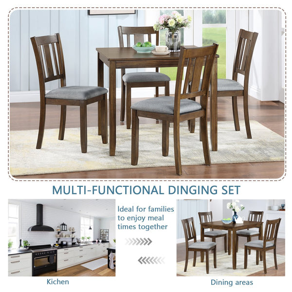 English Elm Elegant 5-Piece Wooden Dining Set For 4 - Modern Square Table & Upholstered Chairs In Walnut Finish W1998S00027
