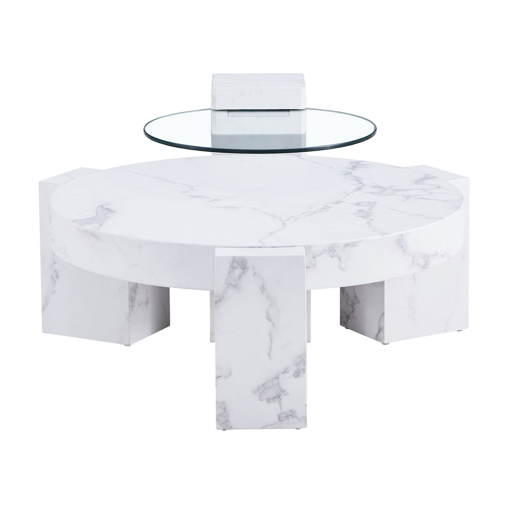 English Elm A marble textured MDF coffee table with side table — white, scratch‑resistant, easy‑clean, modern design (33.46x13.78x33.66) W1151132018