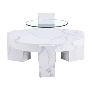 English Elm A marble textured MDF coffee table with side table — white, scratch‑resistant, easy‑clean, modern design (33.46x13.78x33.66) W1151132018
