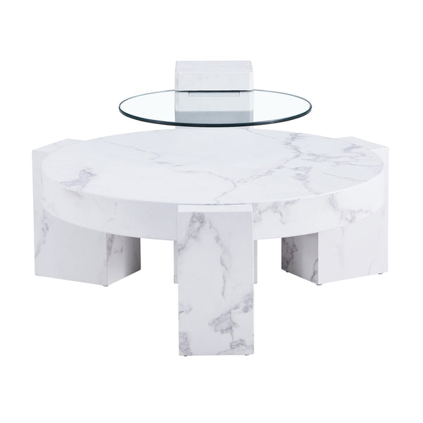 English Elm A marble textured MDF coffee table with side table — white, scratch‑resistant, easy‑clean, modern design (33.46x13.78x33.66) W1151132018