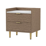 Hearth and Haven Wooden Nightstand with 2 Drawers and Marbling Worktop, Mordern Wood Bedside Table with Metal Legs&Handles WF315535AAB
