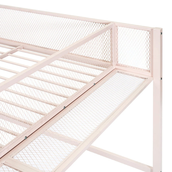 English Elm Full Size Metal Loft Bed with 4-tier Shelving Ladder for Kids or Teen Rooms Pink SF000247AAH