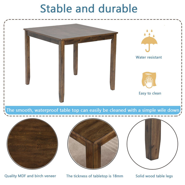 English Elm Elegant 5-Piece Wooden Dining Set For 4 - Modern Square Table & Upholstered Chairs In Walnut Finish W1998S00027