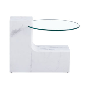 English Elm A marble textured MDF coffee table with side table — white, scratch‑resistant, easy‑clean, modern design (33.46x13.78x33.66) W1151132018