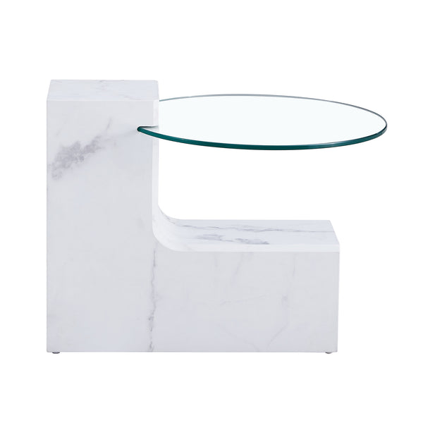 English Elm A marble textured MDF coffee table with side table — white, scratch‑resistant, easy‑clean, modern design (33.46x13.78x33.66) W1151132018