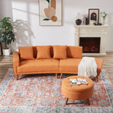 English Elm 107" Contemporary Sofa Stylish Sofa Couch With A Round Storage Ottoman and Three Removable Pillows For Living Room, Orange