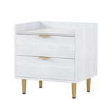 Hearth and Haven Wooden Nightstand with 2 Drawers and Marbling Worktop, Mordern Wood Bedside Table with Metal Legs&Handles, White WF315535AAK