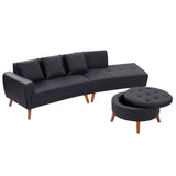 English Elm 107" Contemporary Sofa Stylish Sofa Couch With A Round Storage Ottoman and Three Removable Pillows For Living Room, Black