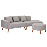 English Elm 107" Contemporary Sofa Stylish Sofa Couch With A Round Storage Ottoman and Three Removable Pillows For Living Room, Grey