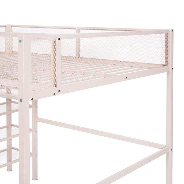 English Elm Full Size Metal Loft Bed with 4-tier Shelving Ladder for Kids or Teen Rooms Pink SF000247AAH