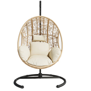 English Elm New Handcrafted Outdoor Indoor PE Wicker Swing Egg Chair with Plush Cushion and Sturdy Base for Patio Comfort Natural W400S00029