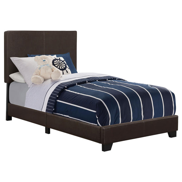 English Elm Brown Faux Leather Twin Panel Bed With Upholstered Headboard, Modern Brown PU Frame, Black Legs B062P153563