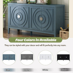 English Elm Trexm Vintage Four Door Sideboard Rubberwood Carved Panels Round Handles Dining Storage Antique Blue WF307723AAM