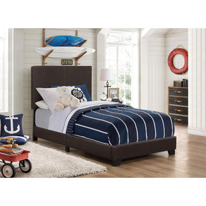 English Elm Brown Faux Leather Twin Panel Bed With Upholstered Headboard, Modern Brown PU Frame, Black Legs B062P153563