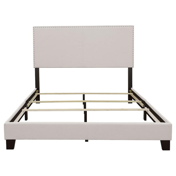 English Elm Ivory Transitional Twin Bed with Chrome Nailhead Trim, Solid Hardwood Frame, Chic Upholstery for Stylish Bedrooms B062P153537