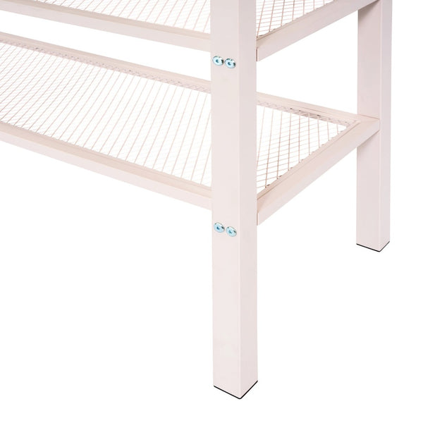 English Elm Full Size Metal Loft Bed with 4-tier Shelving Ladder for Kids or Teen Rooms Pink SF000247AAH