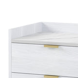 Hearth and Haven Wooden Nightstand with 2 Drawers and Marbling Worktop, Mordern Wood Bedside Table with Metal Legs&Handles, White WF315535AAK