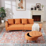 English Elm 107" Contemporary Sofa Stylish Sofa Couch With A Round Storage Ottoman and Three Removable Pillows For Living Room, Orange