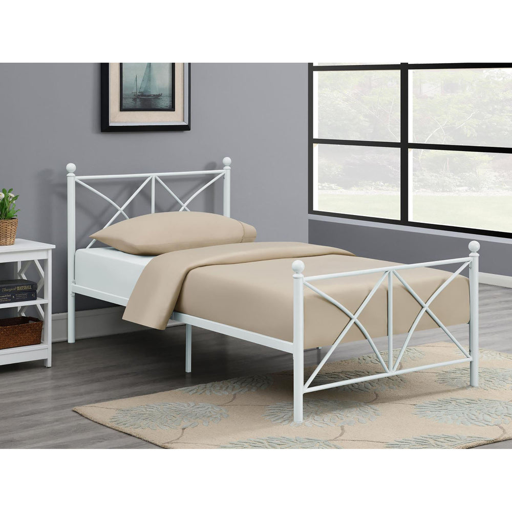 English Elm White Full Platform Bed with Classic Poster Silhouette, Sturdy Steel Frame, 800lb Capacity, Underbed Storage-Friendly B062P153551