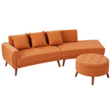 English Elm 107" Contemporary Sofa Stylish Sofa Couch With A Round Storage Ottoman and Three Removable Pillows For Living Room, Orange