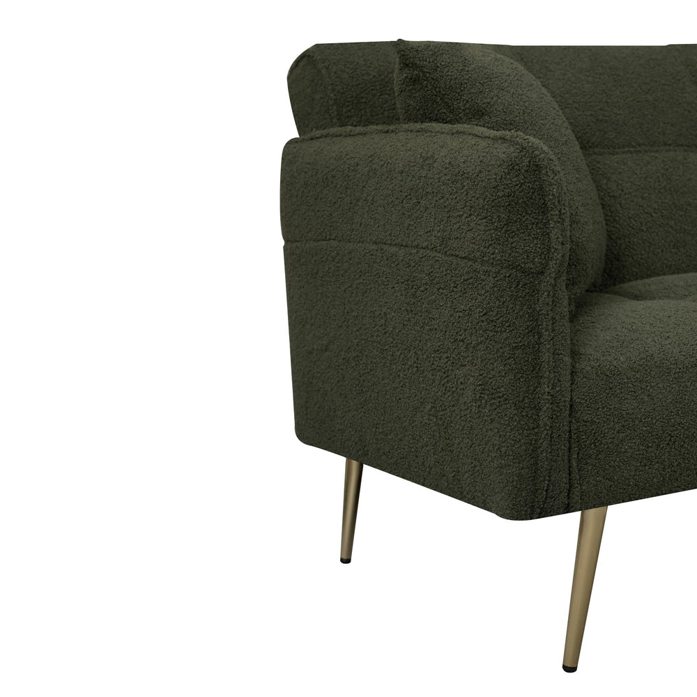 English Elm 70.1 Futon Sofa Bed Convertible Double with Folding Armrests Teddy Velvet Upholstered Multi-Use Comfort Green W2290P147466