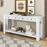 English Elm Trexm Console Table/Sofa Table With Storage Drawers and Bottom Shelf For Entryway Hallway(Antique White)