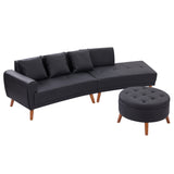 English Elm 107" Contemporary Sofa Stylish Sofa Couch With A Round Storage Ottoman and Three Removable Pillows For Living Room, Black